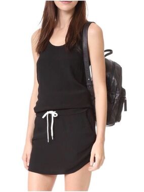 MONROW | S | Black Drop Waist Crepe Drawstring Tennis Dress NWT